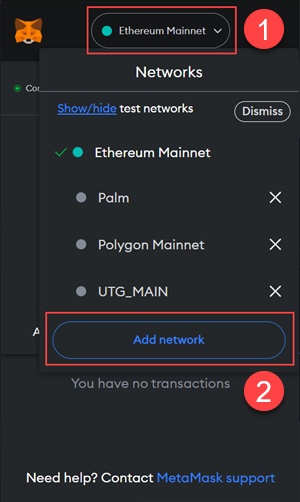 Metamask add network